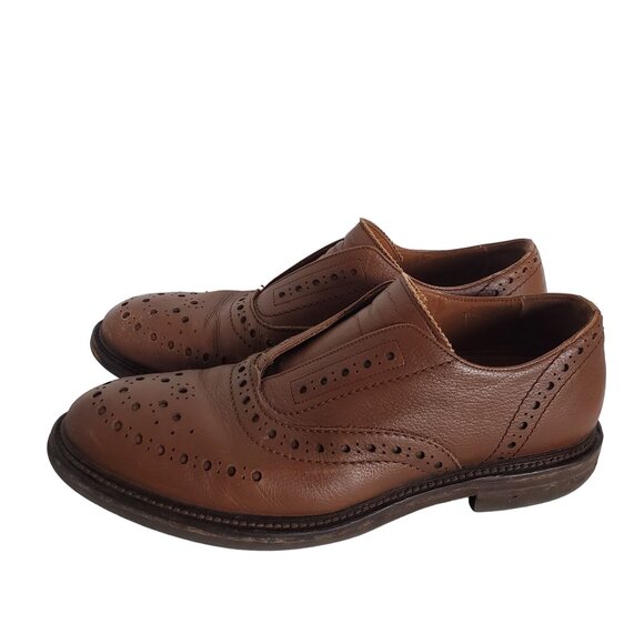 Aquatalia Romeo Weatherproof Brown Cognac Leather Laceless Oxford Men\'s Shoes 12 main image 9